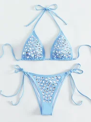 Sexy Halter Rhinestone Diamond Bikini Women Swimwear Female Swimsuit Two-pieces Bikini Set Micro Bather Bathing Suit Swim Lady