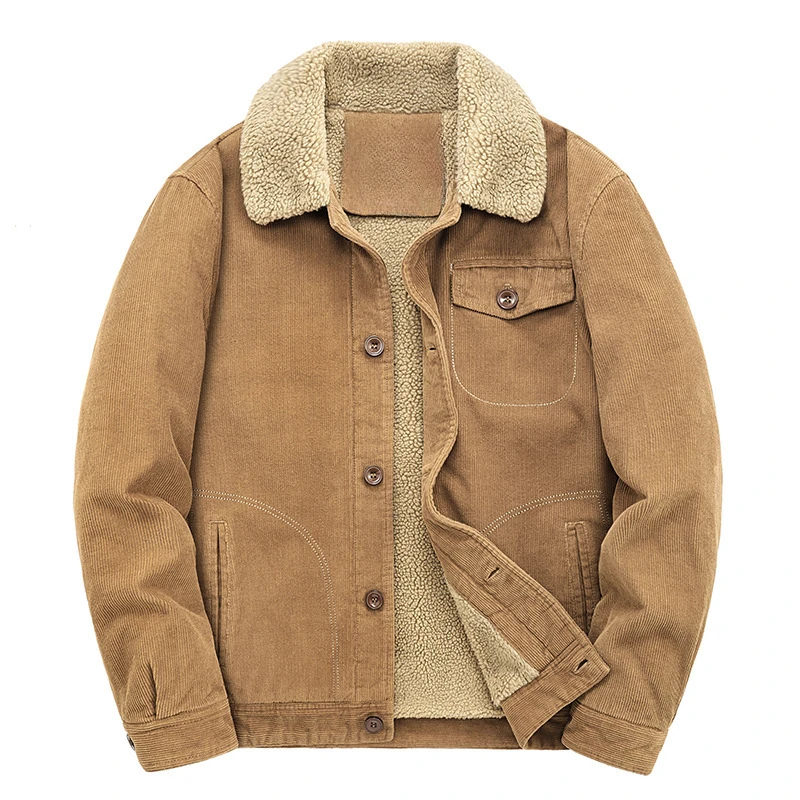 Veste en Velours Côtelé pour Homme, avec Col en Fourrure, Vêtement Thermique en Coton, Décontracté, Streetwear, Hiver