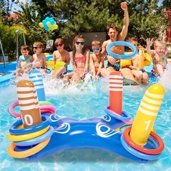 Party Sport Swimming Inflatable Ring Toss Game Floating Pool Toys for Kids Adult Water Accessories Beach Supplies with 4 Loops