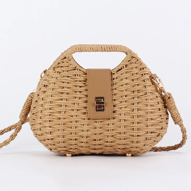 

Summer Fashion Women Straw Bag Vacation Beach Bag Female Rattan Shoulder Crossbody Bag Luxury Design Small Ladies Woven Handbag