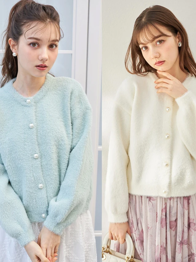 

Soft Warm Knitted Mink Imitation Cardigan Outerwear Women's Faion Light Luxury Loose Fit Long Sve Pearl Detail Busin ...
