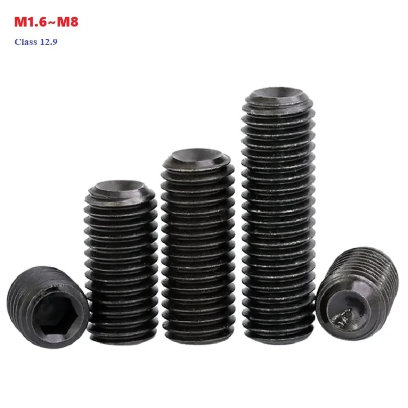 Black Class 12.9 Hexagon Socket Set Screws With Concave End Socket Head Cap Screws M1.6 M2 M2.5 M3 M4 M5 M6 M8