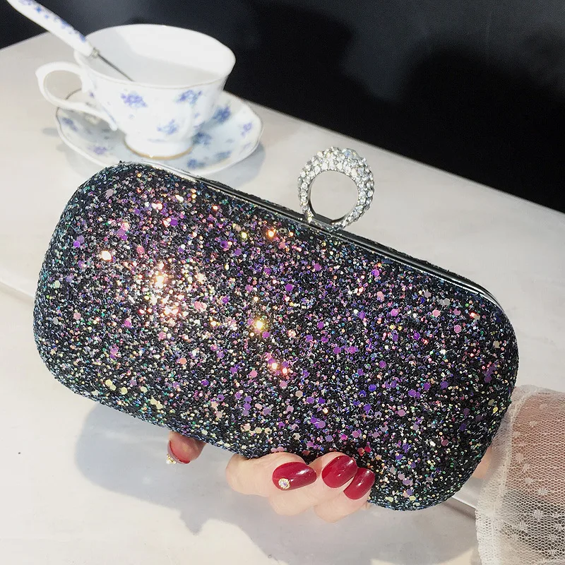 

2025 New Socialite Pink Sequins Evening Bag Women's Banquet Wedding Promg Party Clutch with Shoulder Chain Blingbling Handbag