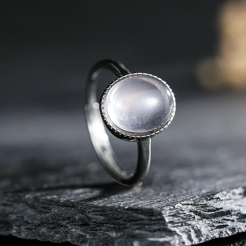 

Natural Rose Quartz Ring Solid S925 Sterling Silver 11x9mm Pink Stone Filigree Halo Band Promise Jewelry Birthstone Gift