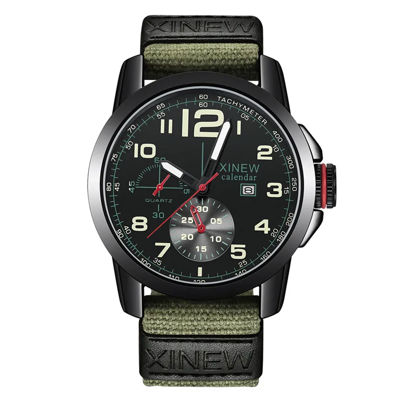 Original XINEW Brand Large Watches For Men Simple Nylon Band Army Sports Fashion Date Quartz Watch Montres de Marque de Luxe