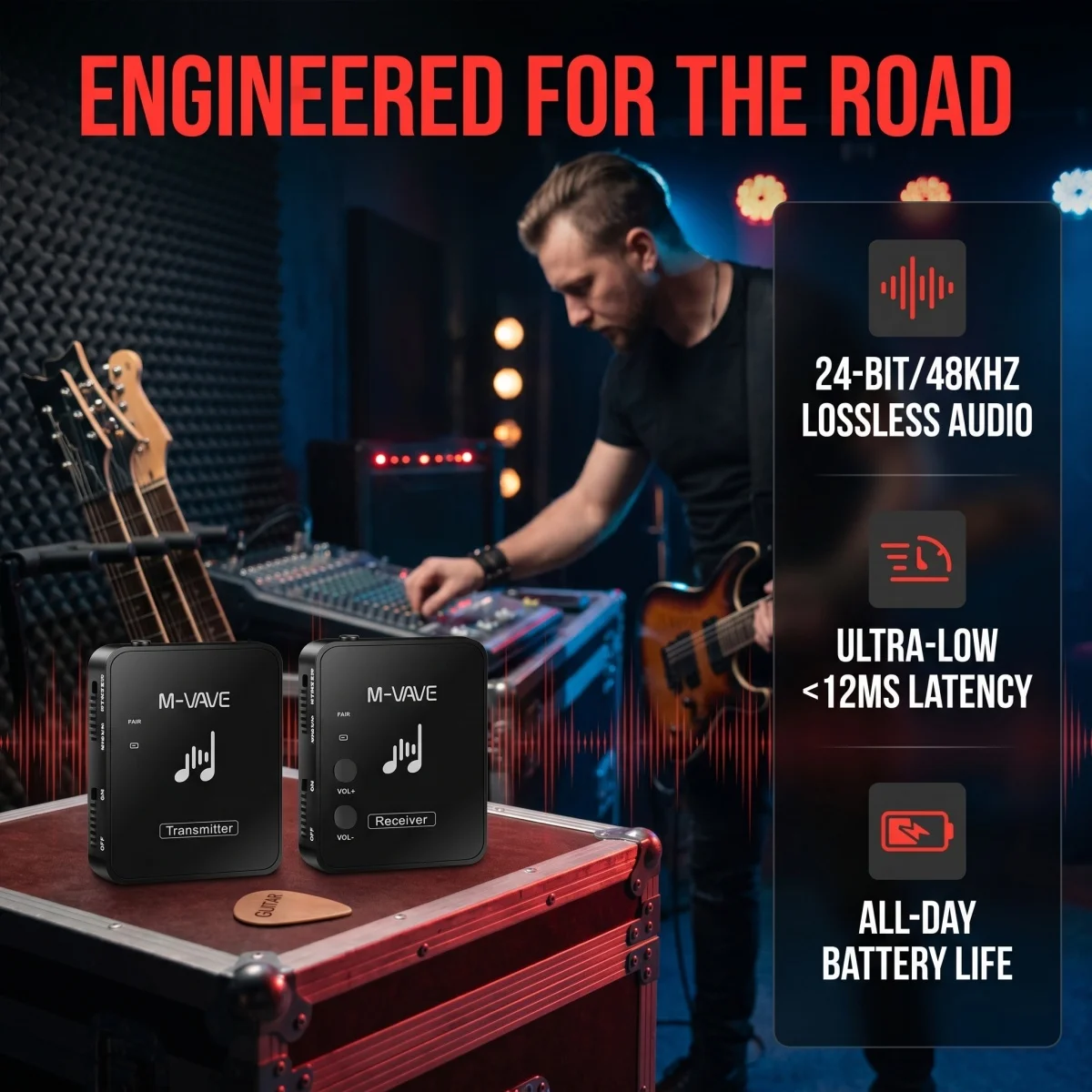 M-VAVE WP-10 Wireless IEM System – Transmitter & Receiver, Low Latency, 780/550mAh Battery, USB-C, Includes Cables view 4