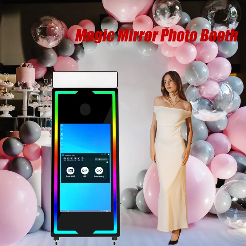 NUOVO Photo Booth Best-Seller con Schermo Touch, Cabina Fotografica Portatile a Specchio da 65/43 Pollici per Matrimoni ed Eventi