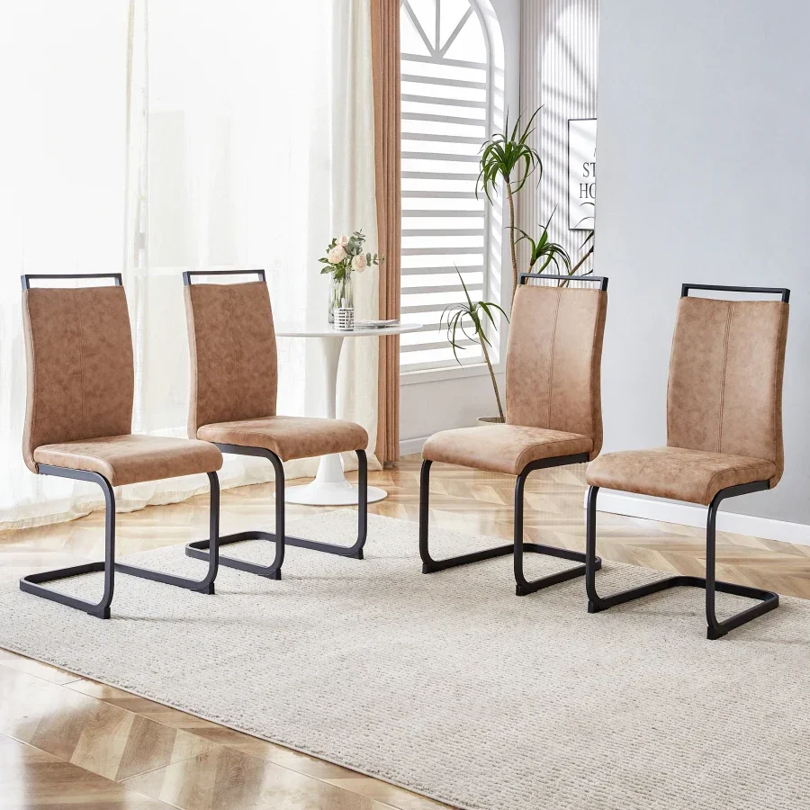Modern Dining Chairs, Technology cloth High Back Upholstered Side Chair with C-shaped Tube Black Metal Legs for Dining Room Kit