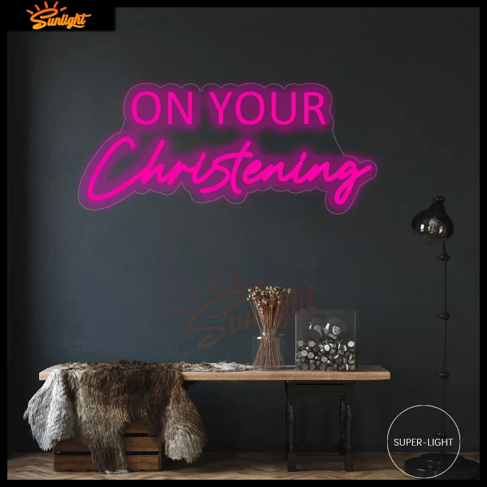 Insegna al Neon di battesimo personalizzata segno di luce di battesimo di cristoforo per la decorazione della parete della casa del salone decorazione di nozze regalo personalizzato