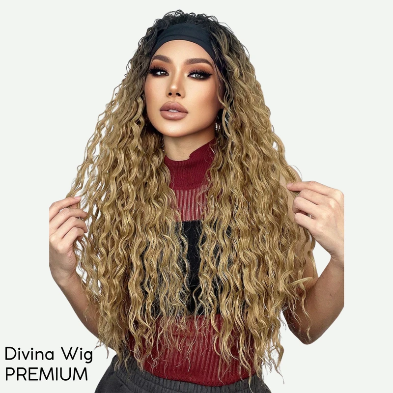 Curly Headband Wig Brown Blonde Heat Resistant Synthetic Hair Natural Look - view 6