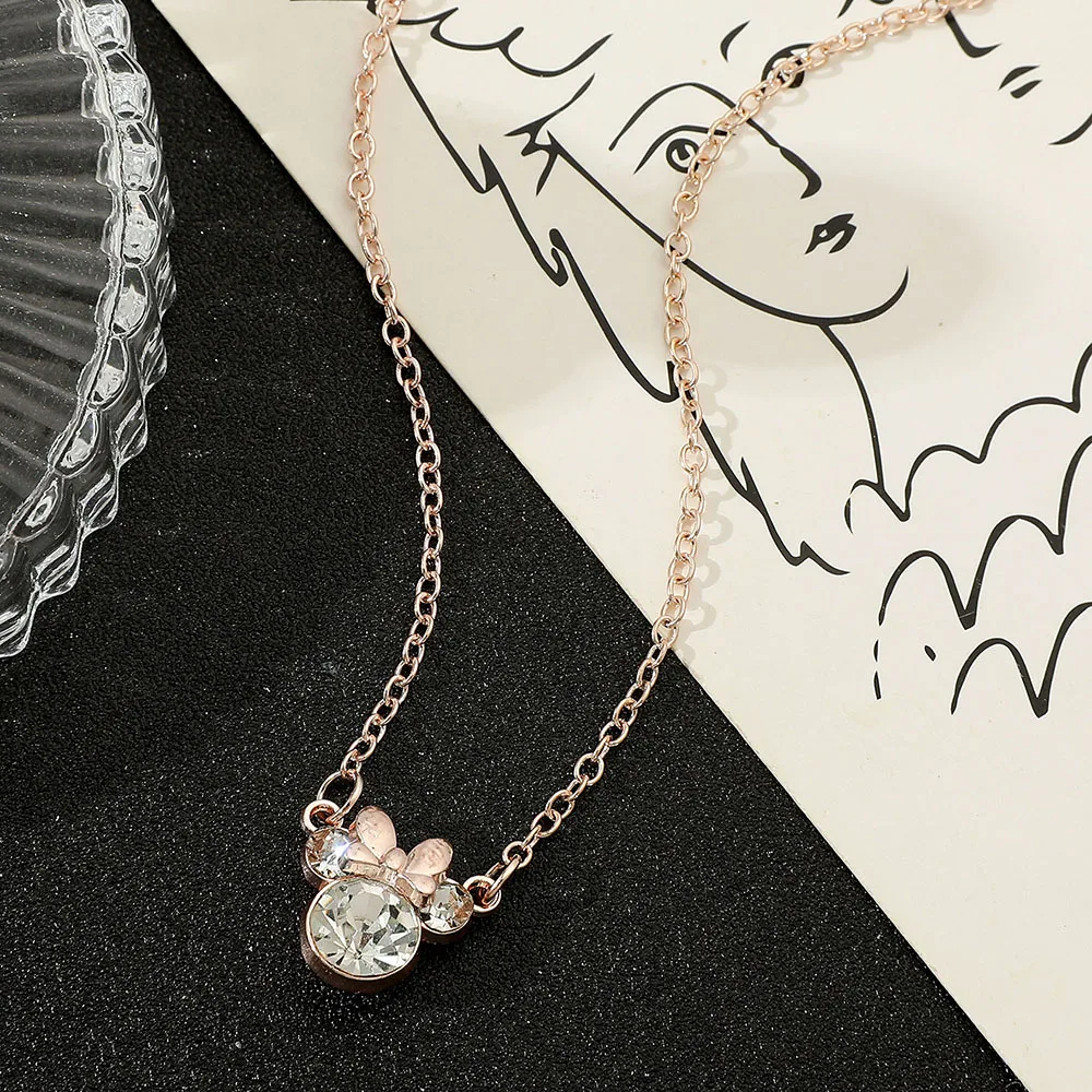 قلادة ديزني ميني ماوس بعقدة على شكل فيونكة للنساء، قلادة كبيرة من الزركون، هدية مجوهرات أنيقة وجميلة