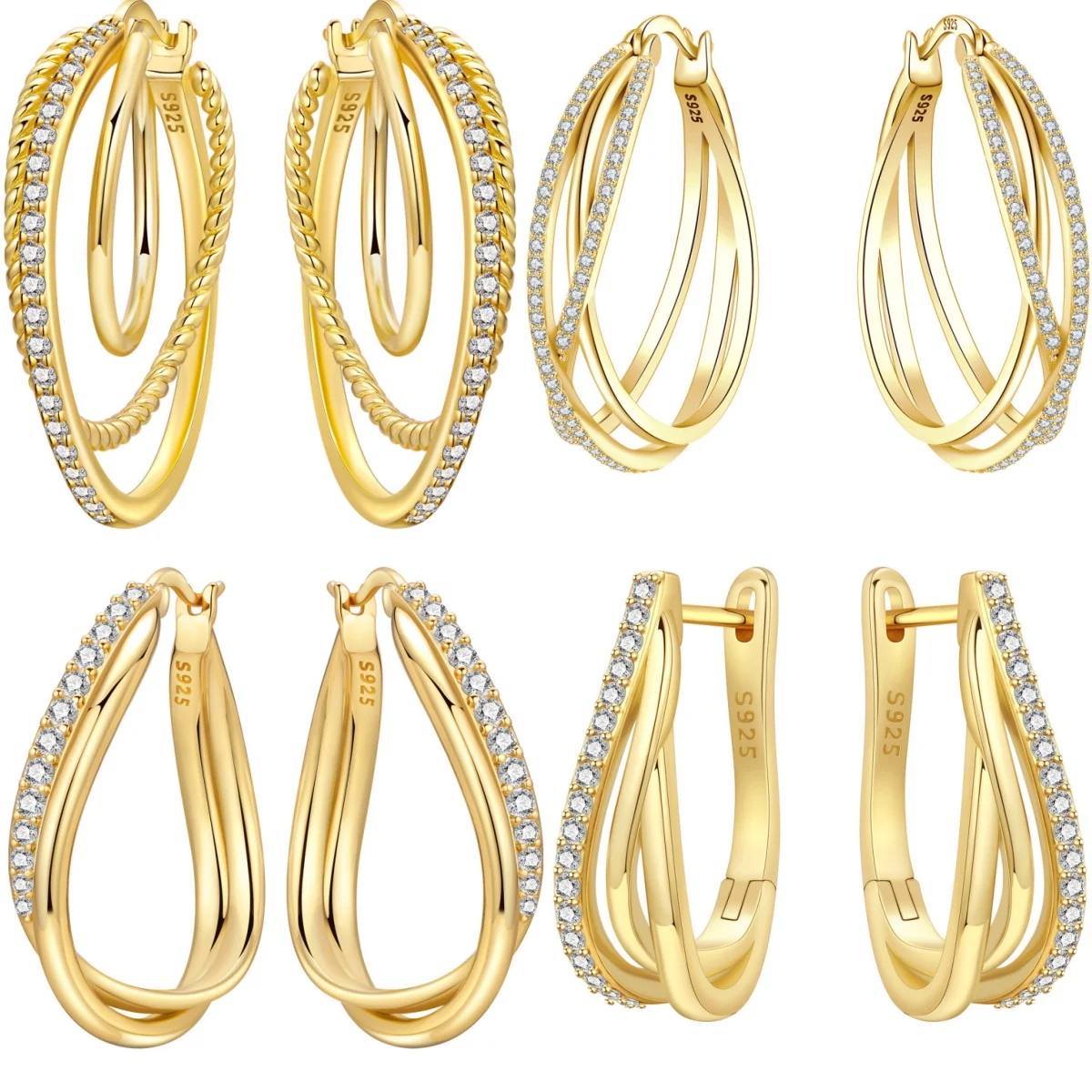 

PANPOKI S925 Sterling Silver 18k Gold French 3-Ring Earrings Hoop Earrings For Women Jewelry Original Trendy Anniversary Gifts