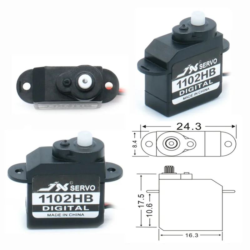 JX PDI-1102HB Servo digitale da 2,1 g - 0,24 kg - cm@4,8 V 0,26 kg - cm@6 V 0,09 sec/60 ° , 330 Hz 90 °   Mini servo RC coreless con ingranaggi in plastica