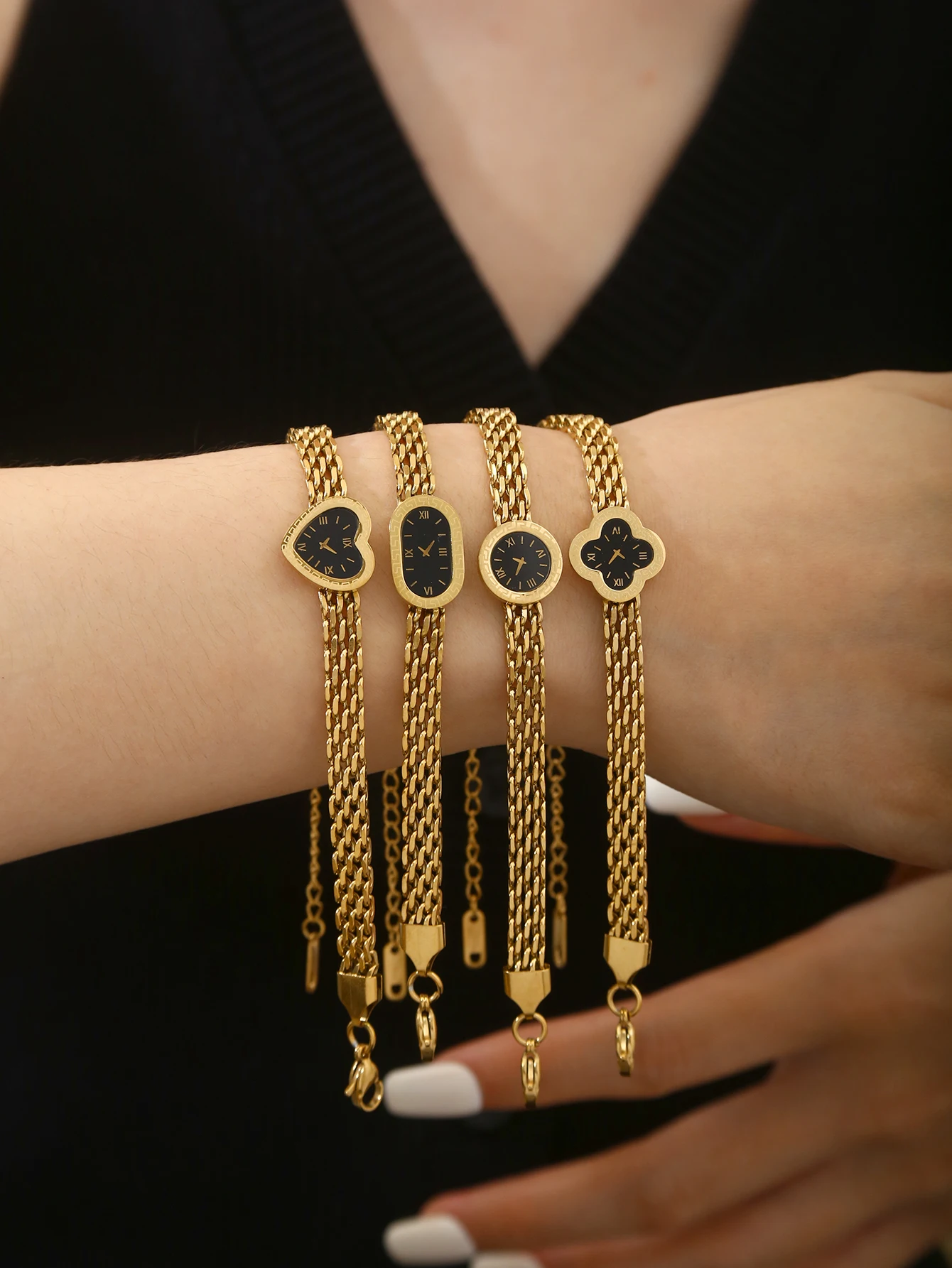 Trendy, Unique, Sophisticated, And Charming Vintage-Style Stainless Steel 18K Gold-Plated Watch-Style Bracelet For Women