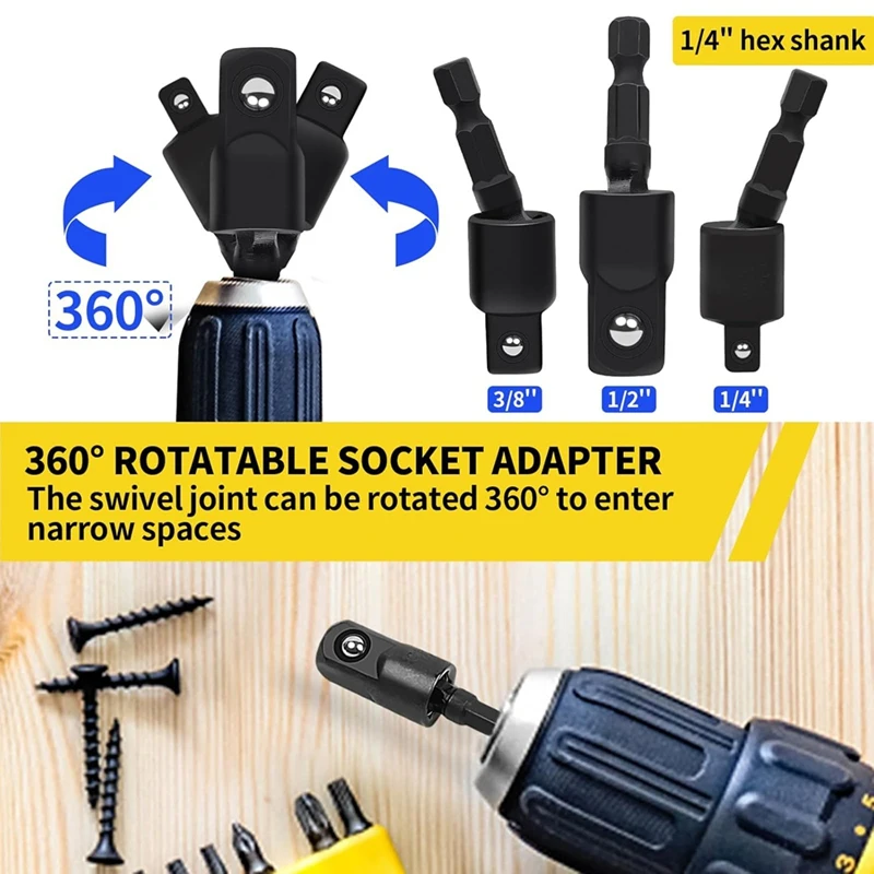 Conjunto de adaptador de broca de ângulo reto de extensão de broca flexível Y42A 360 ° Conjunto de adaptador de soquete de grau de impacto giratório 1/4 3/8 1/2 polegadas