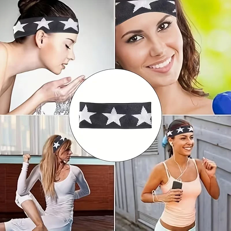 1/2 Set gestrickter Stirnbänder, Sport-Stirnbänder für Damen, Haaraccessoires in Form eines fünfzackigen Sterns, elastische Haargummis für Damen – Detail 3