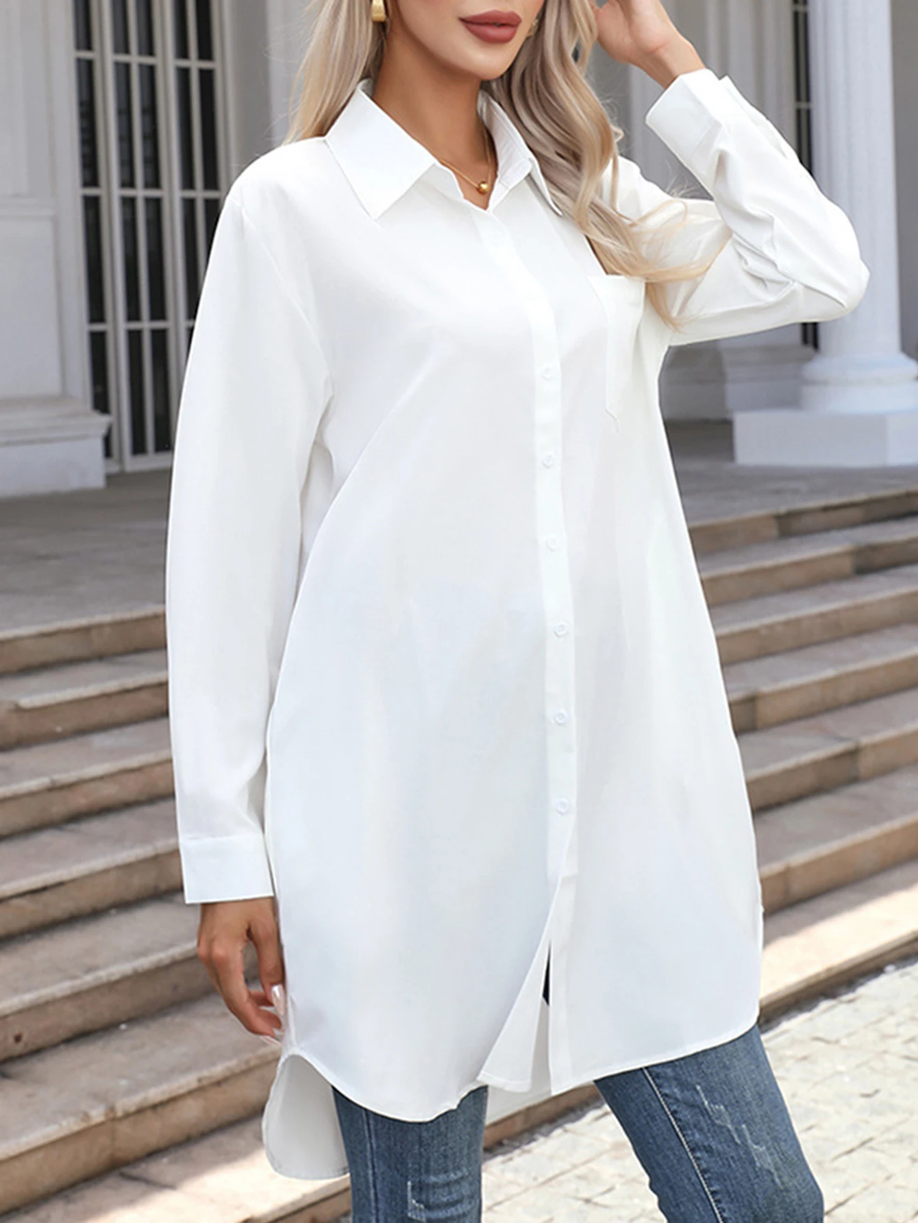 

Женская базовая однотонная рубашка, осенняя повседневная свободная однобортная рубашка с воротником-манжетой и рукавами, повседневная рубашка