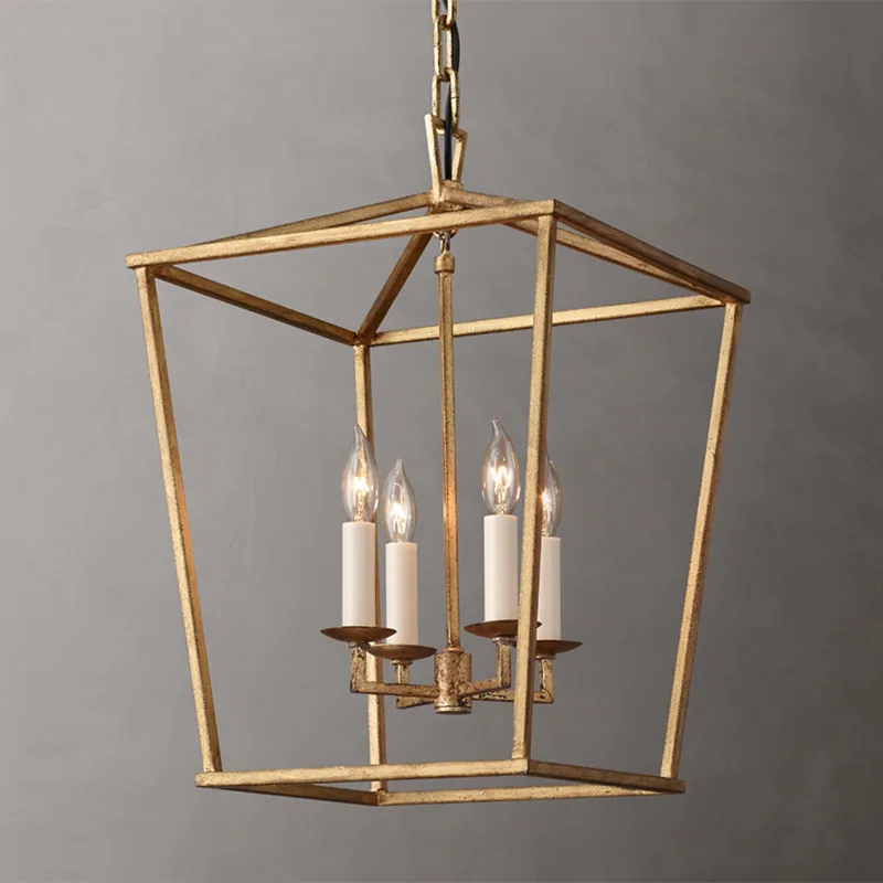 American simple retro wrought iron chandelier, dining room art lamp, living room lamp, villa