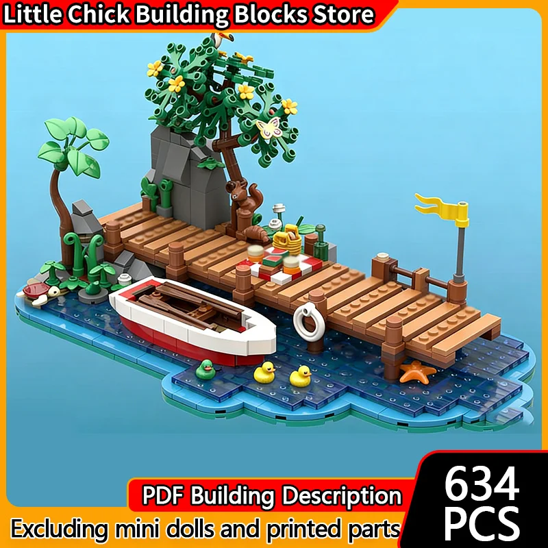 

Модель City Street View MOC, строительные кирпичи, пикник на пирсе, модульная технология, детские праздничные подарки, сборка игрушек, костюм