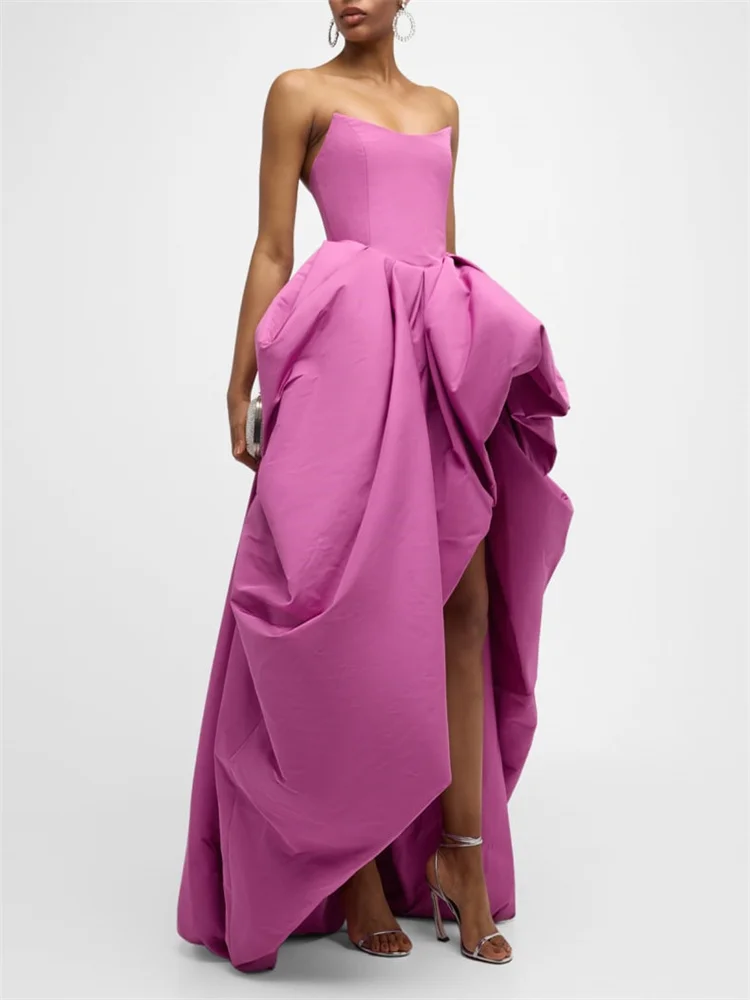 

New Arrival Scoop Strapless Neckline Sleeveless Evening Dress Elegant Open Back Zipper Floor Length High-Low Hem Gown For Women