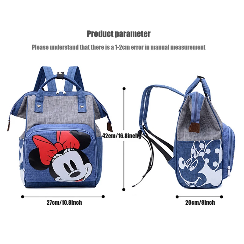 Disney Minnie\'s New Torba na pieluchy Plecak Cartoon Cute Mother and Baby Bag Duża pojemność Wielofunkcyjna modna torba dziecięca Go Out