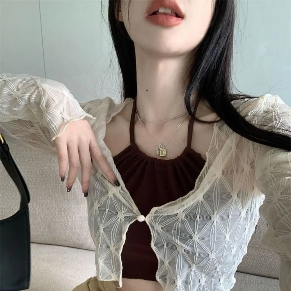 New Long Sleeve Sun-proof Cardigans Thin Slim Short Leisure Vest Solid Color Casual Short Top Summer