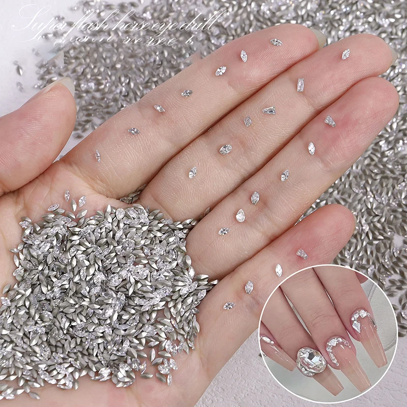 50pcs Mini Shaped Crystal Sharp bottom Diamond K9 Sparkling Jewelry Nail Charms Art Rhinestones DIY Decorative Accessories