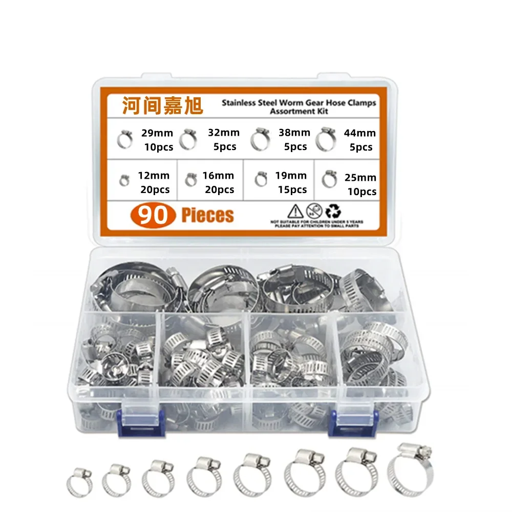 90pcs-8-sizes-stainless-steel-hose-clamp-assortment-kit-adjustable-range-metal-fuel-line-hose-pipe-clamp-for-exhaust-wellding