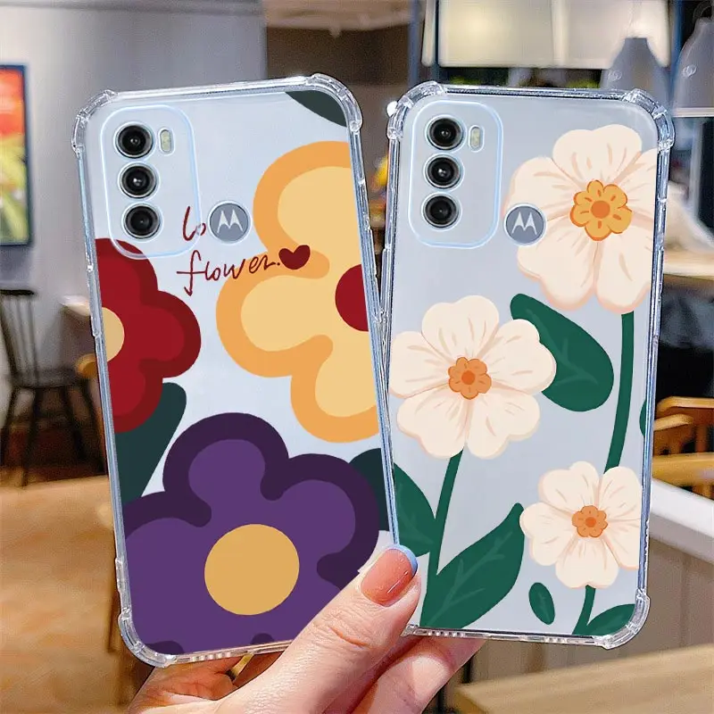 Cartoon Garden Transparent Phone Case For Motorola Moto G60 G52 G53 G82 G30 G42 G10 G40F G9 G20 G22 E7 Power G8 Play E20 Cover