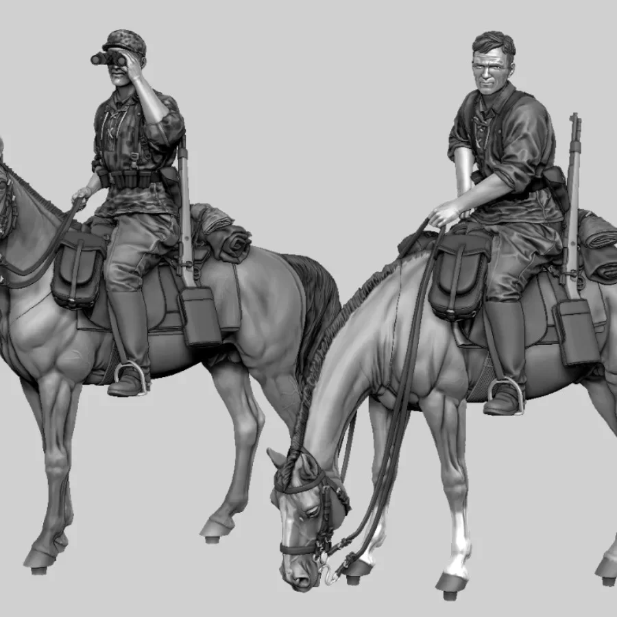 1/35 Scale Resin Figure Assembled Model Kit European Cavalry 2 Man and Horse Miniature Diorama Toy Unassembled and Unpainted