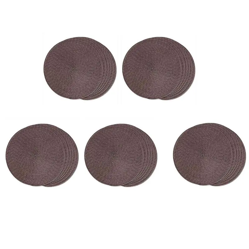 

AT05-Round Braided Placemats Set Of 30 Table Mats For Dining Tables Woven Washable Non-Slip Place Mats 15 Inch(Brown)