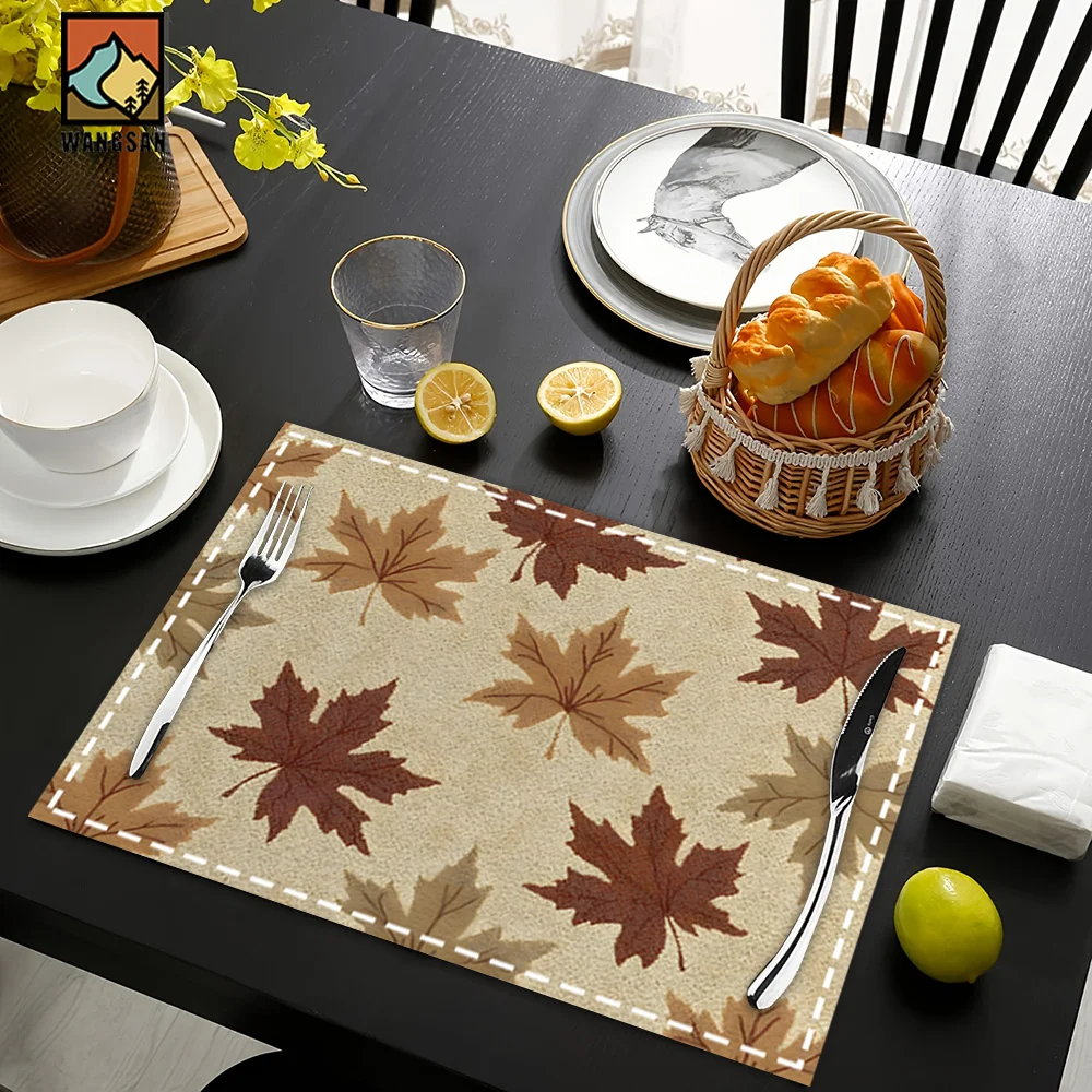 Autumn Maple Leaf Pattern Placemats,  Rectangular Polyester Placemats, Table Protectors, Insulated Placemats, D