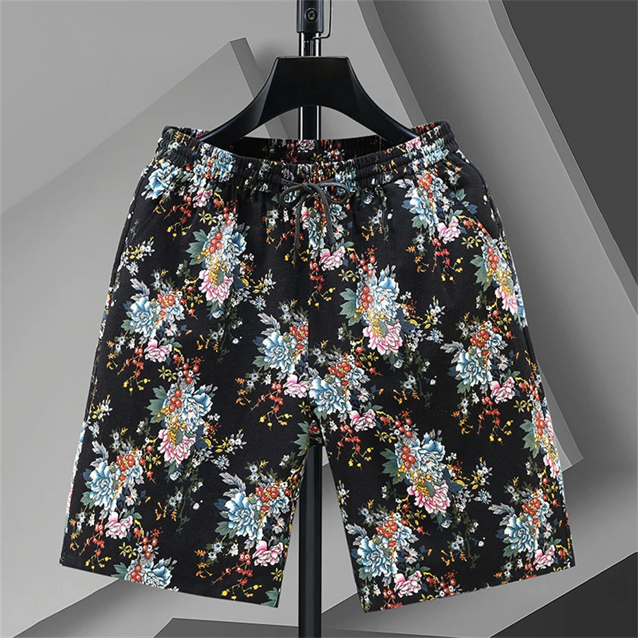 Beach Shorts Men Plus Size Hawaiian Shorts Summer Hip Hop Streetwear Print Shorts Elastic Waist Short Pants Male