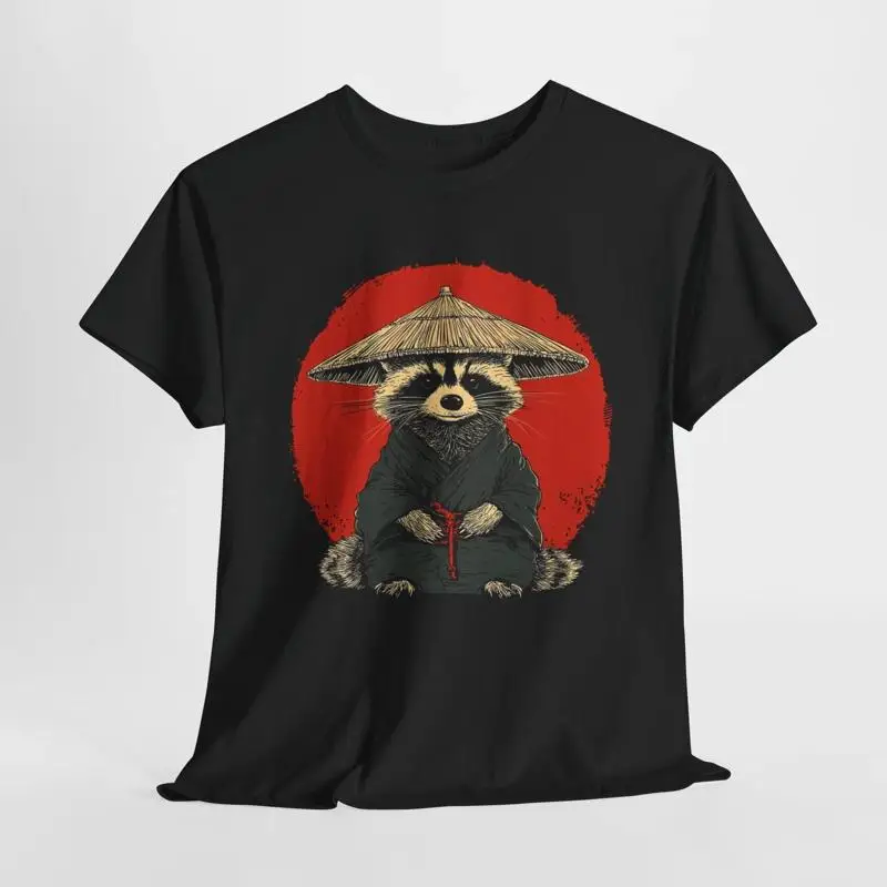Raccoon Wide-Brim Hat Red Tassel Sunlit Background T-Shirt