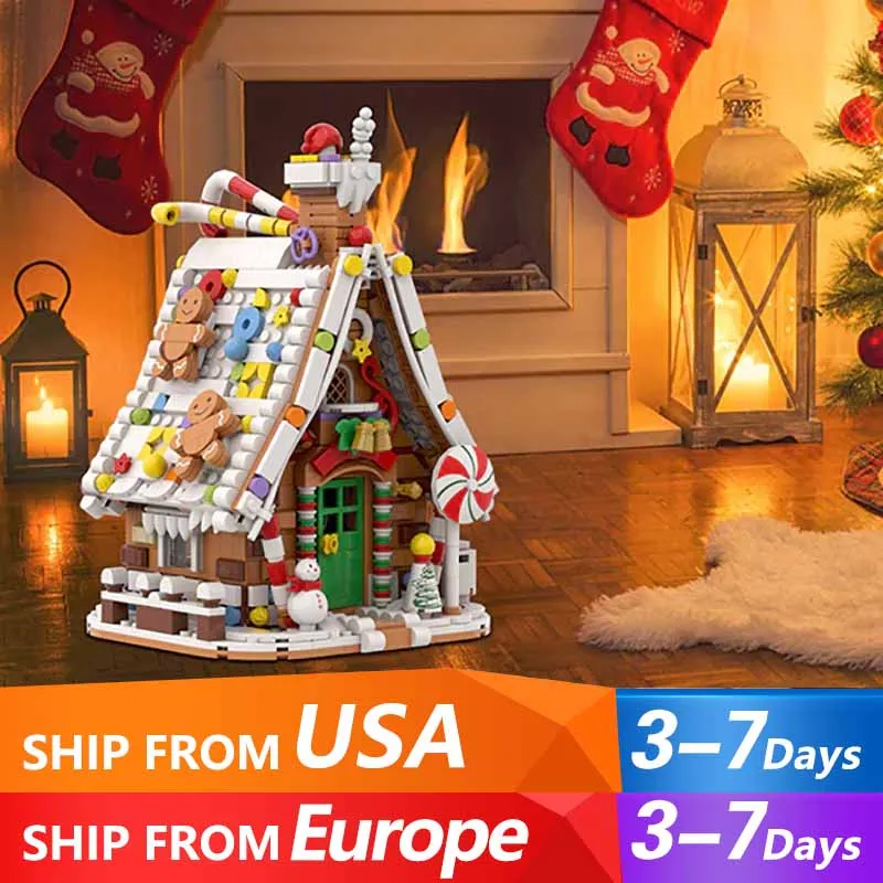 

916PCS MOC Christms Gingerbread Candy House Building Blocks Set Street View Snowhouse Model Bricks Desktop Decor Toys Kid Gift