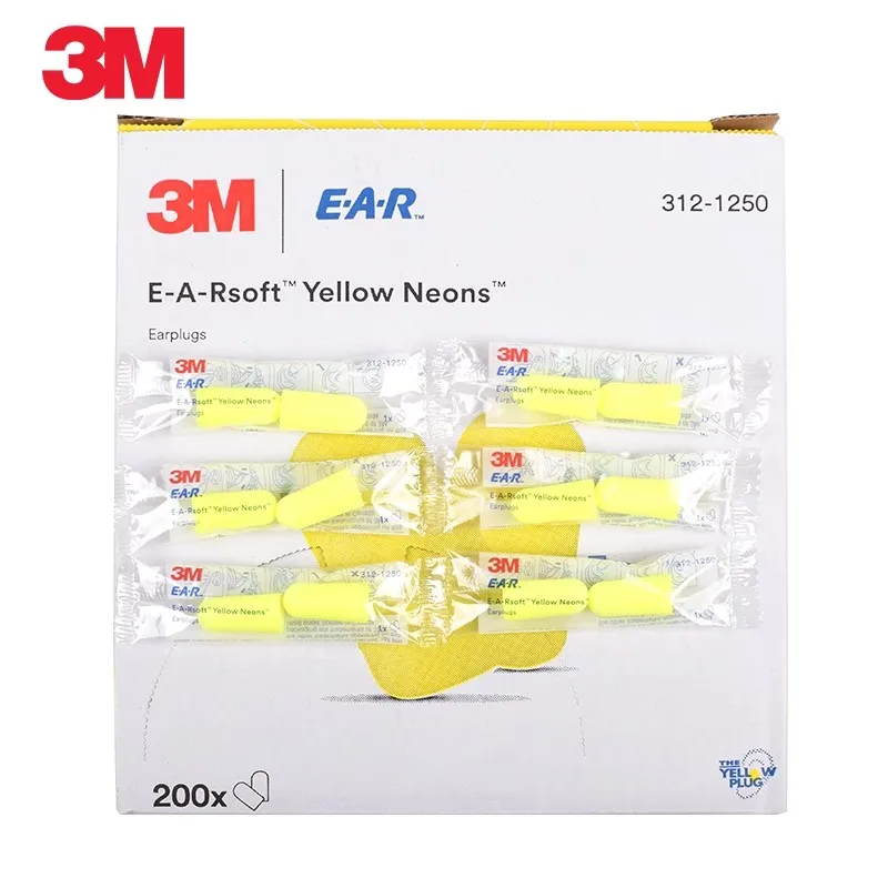 30 pairs 3M 312-1250 Earplugs E-A-RSoft Yellow  Bullet earplug Neon Elastic Noise Reduction Wireless NRR:33dB/SNR:36dB LT086