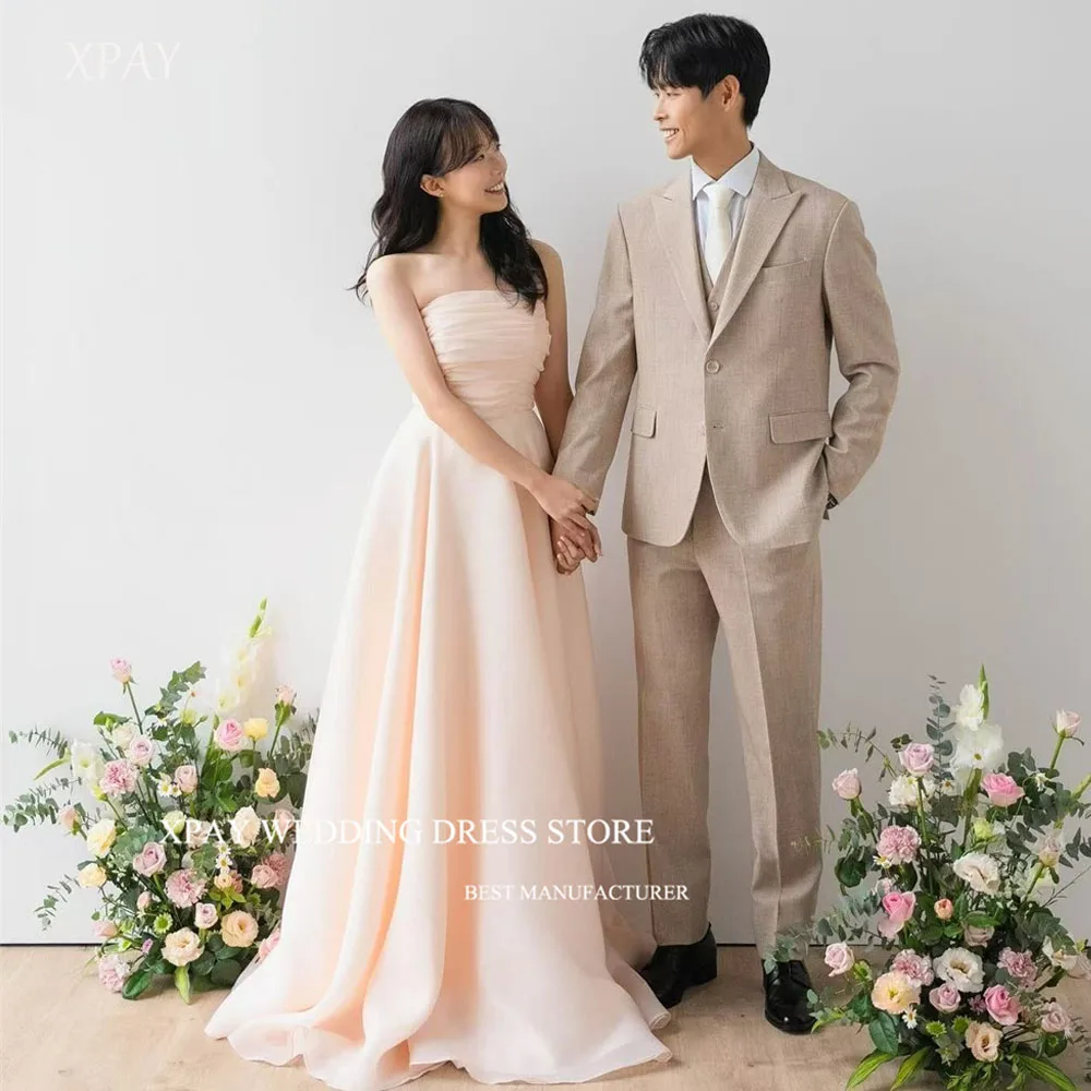 

XPAY Princess Pink Strapless Evening party Dress Korea Photoshoot Wedding Floor-Length Formal Bride Gowns Customized Corset