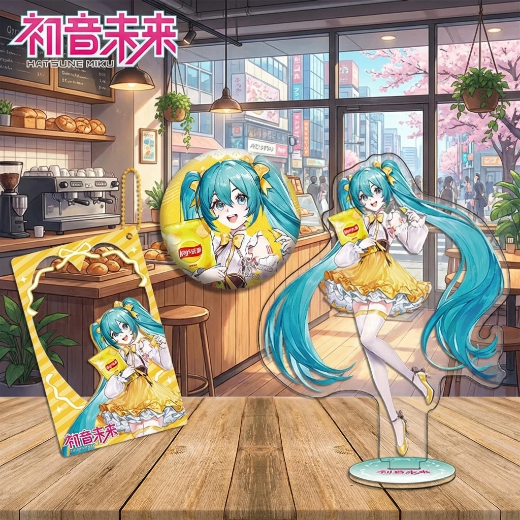 Miku Hatsune Collaboration Acrylic Large Standee Double Flash Badge Transparent Card Double Sided Keychain Anime