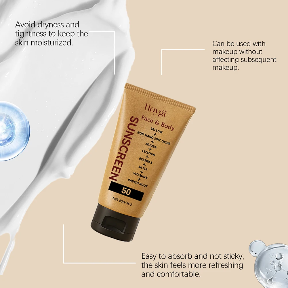 SPF50 Tallow Sunscreen For Face Body Sweat Water Resistant Unscented Sun Cream Lightweight Non-Greasy Formulas,for All Skin Type