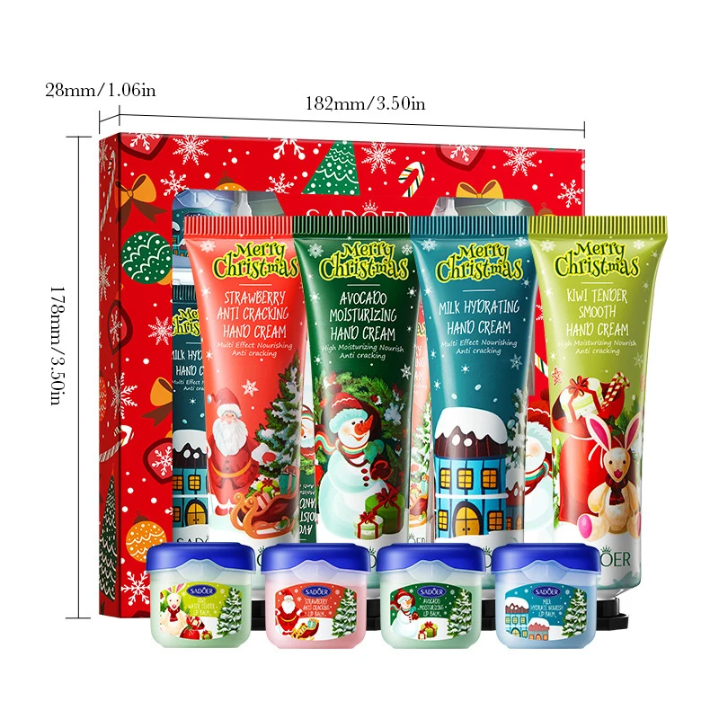 Hand Cream + Lip Balm Set,Christmas Gift Box,Winter Hands And Feet Anti Drying Cracking Moisturizing Nourishing Repair Care