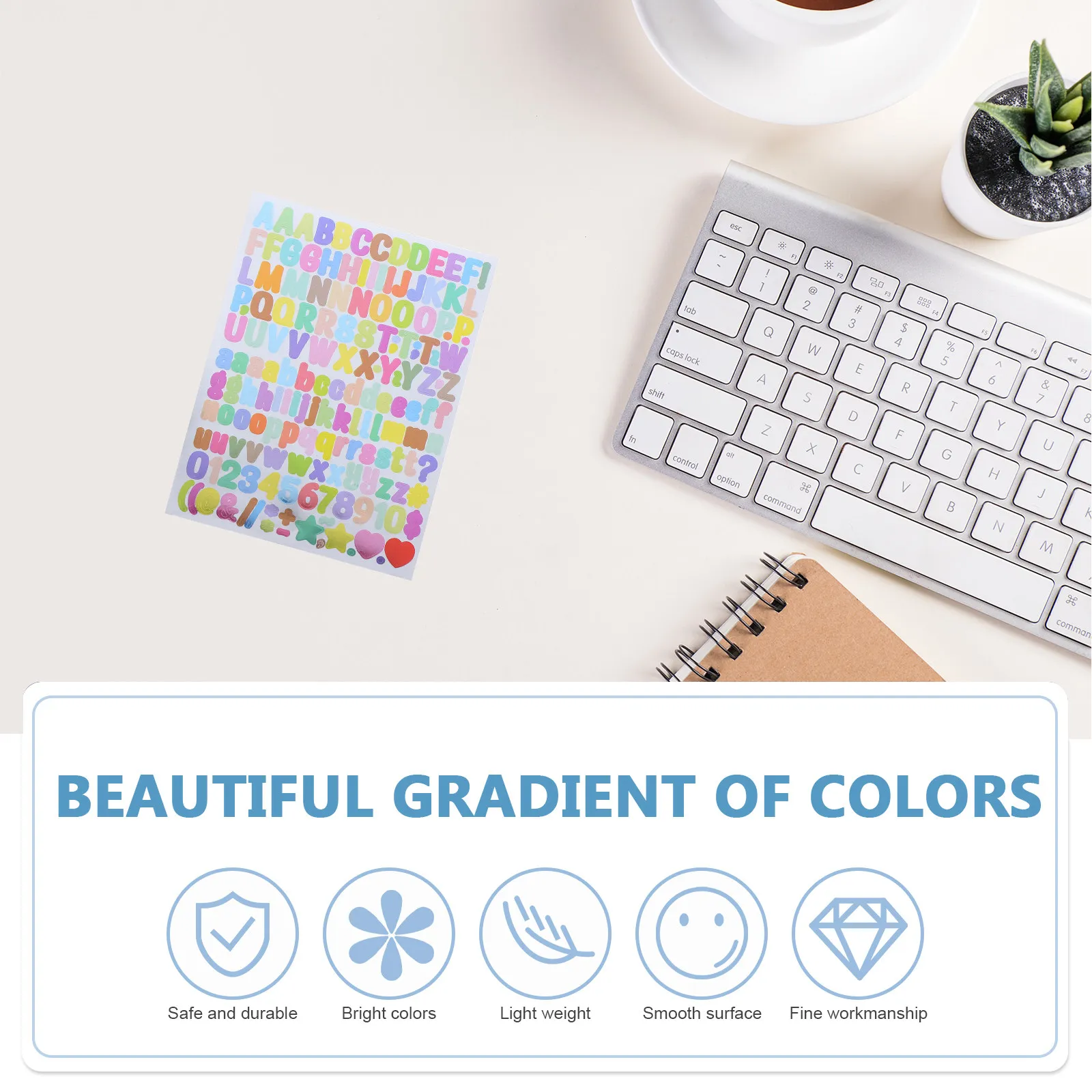 

10Pcs DIY Alphabet Stickers Colorful Gradient Vinyl for Scrapbook Journal Planner Notebook Phone Case Craft