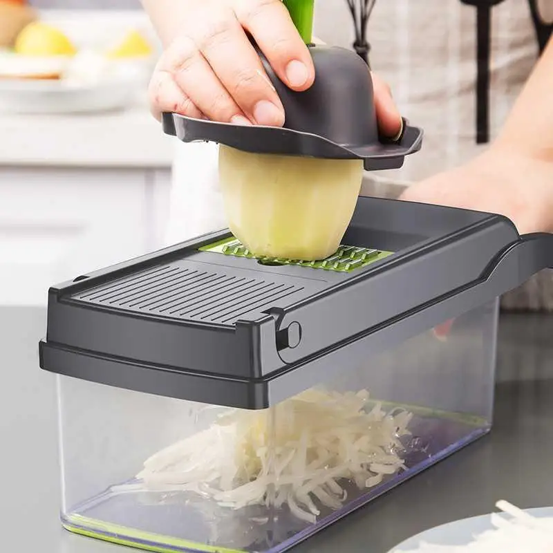 Multi-functional Vegetable Slicer 12-in-1 Green Shredder Manual Shredder Drain Basket Kitchen Tool Silk Scrubber