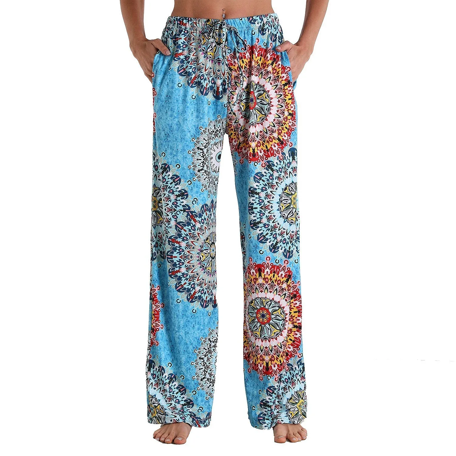 Hot Sale Printed Loungewear Pants Elastic Waist Straight Loose Sleep Pants Women Casual Lounge Pants
