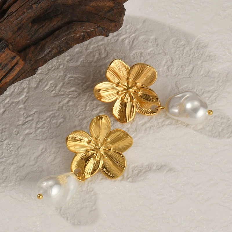 Nextvance Vintage Fashion Flower Stud Earrings For Women Girl Gold Plated Stainless Steel High Quality Jewelry Gifts Waterproof