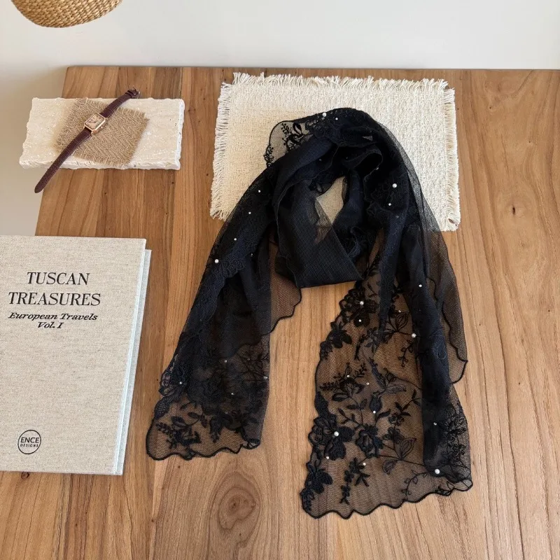 

Niche Lace French Super Fairy Embroidered Headband Sunscreen Silk Scarf Korean Version Neck Scarf Women's Spring Summer Scarf
