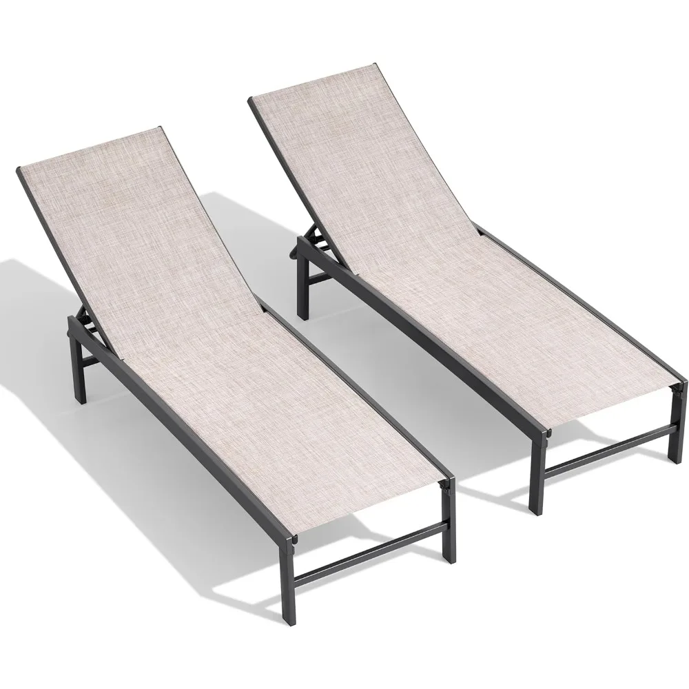 

Chaise Lounge Chair Outdoor Set of 2, Adjustable 5 Positions Pool Tanning Recliner, Outdoor Lounge Furniture Perfect for Patio,