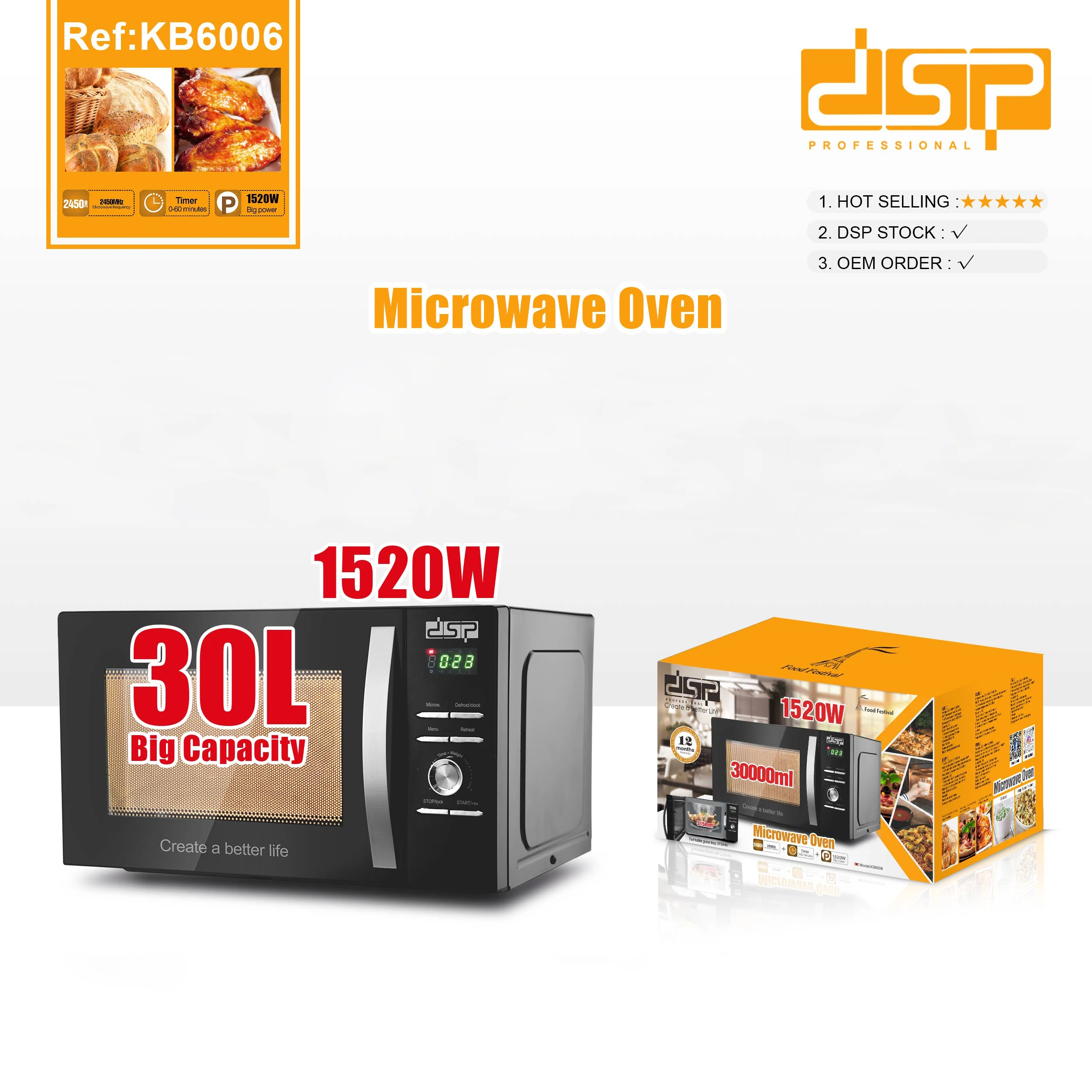 DSP Hot Sale Professional Microwave Oven for Home Use 30L Capacity Electric Child Lock Microwave Power Levels Countertop 220