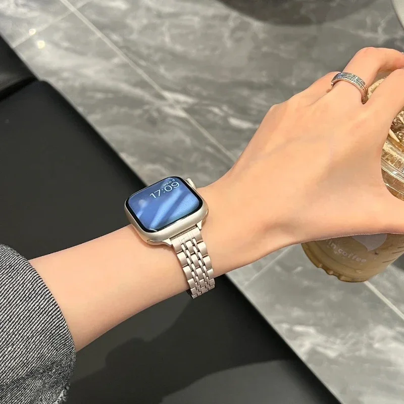 حزام من الفولاذ المقاوم للصدأ لساعة أبل 40 ملم 44 41 45 38 49 42 46 ملم سوار نسائي نحيف سلسلة IWatch 10 Ultra 9 8 7 6 5 4