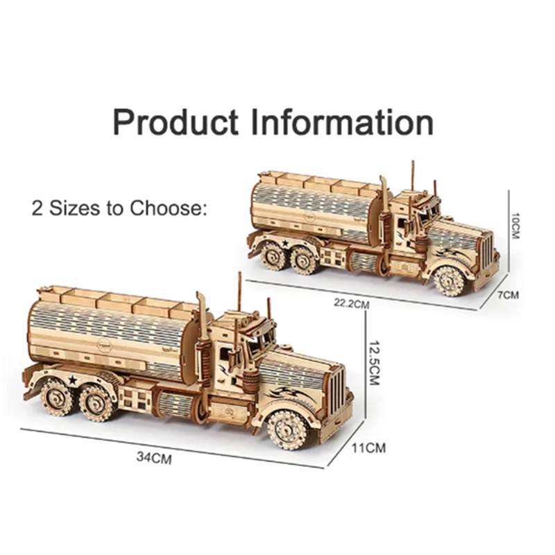 3D Wooden Fuel Truck Model Building Kits para crianças e adultos, puzzles DIY, brinquedo de montagem, brinquedo educativo