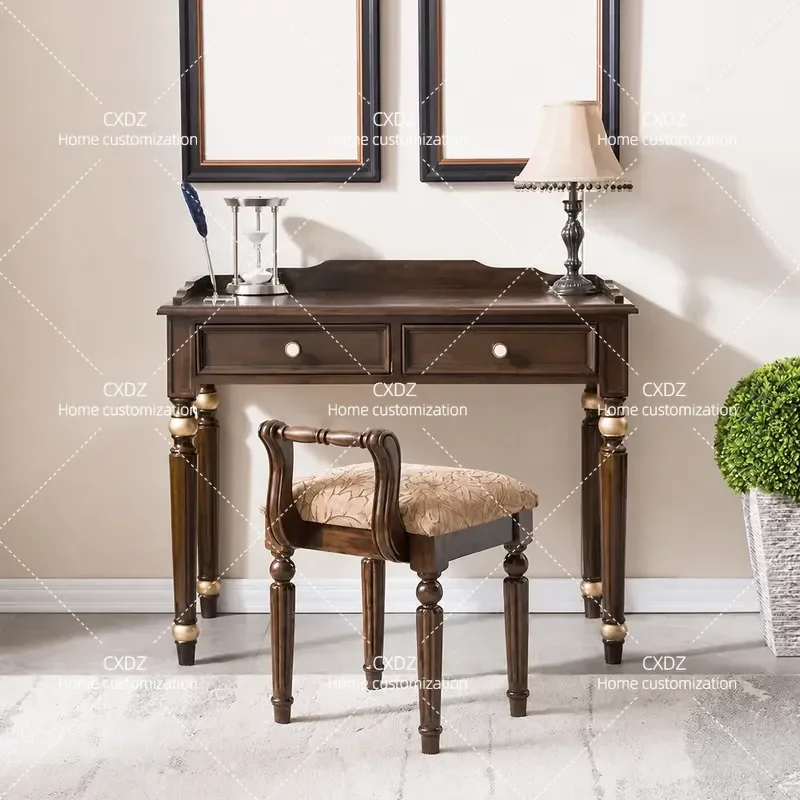 Retro Solid Wood Writing Desk for Bedroom Home Study Small Apartment Computer Table Compact Workstation Durable Office